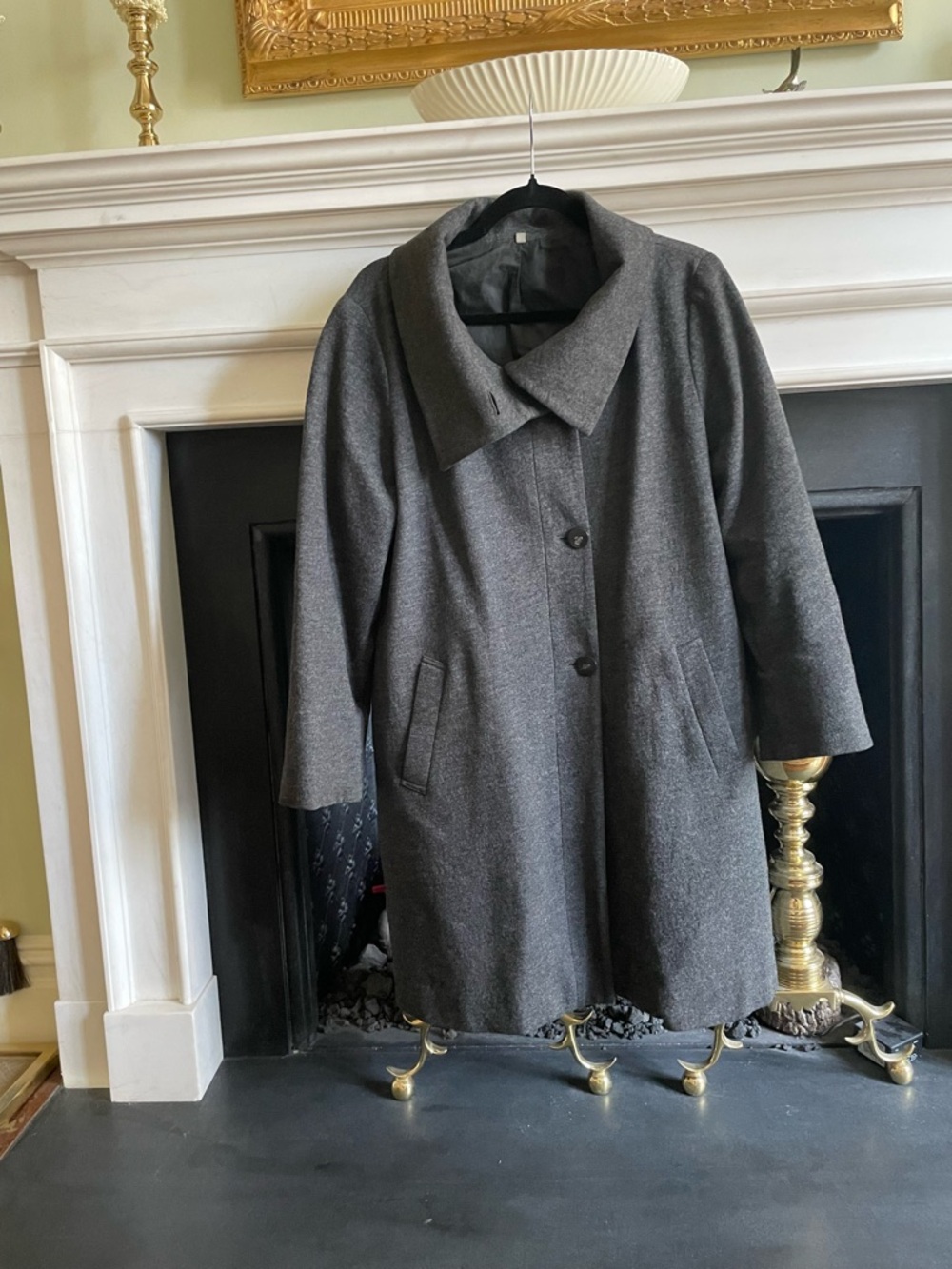 Muji Womens Gray Wool-Blend Coat with Wide Collar